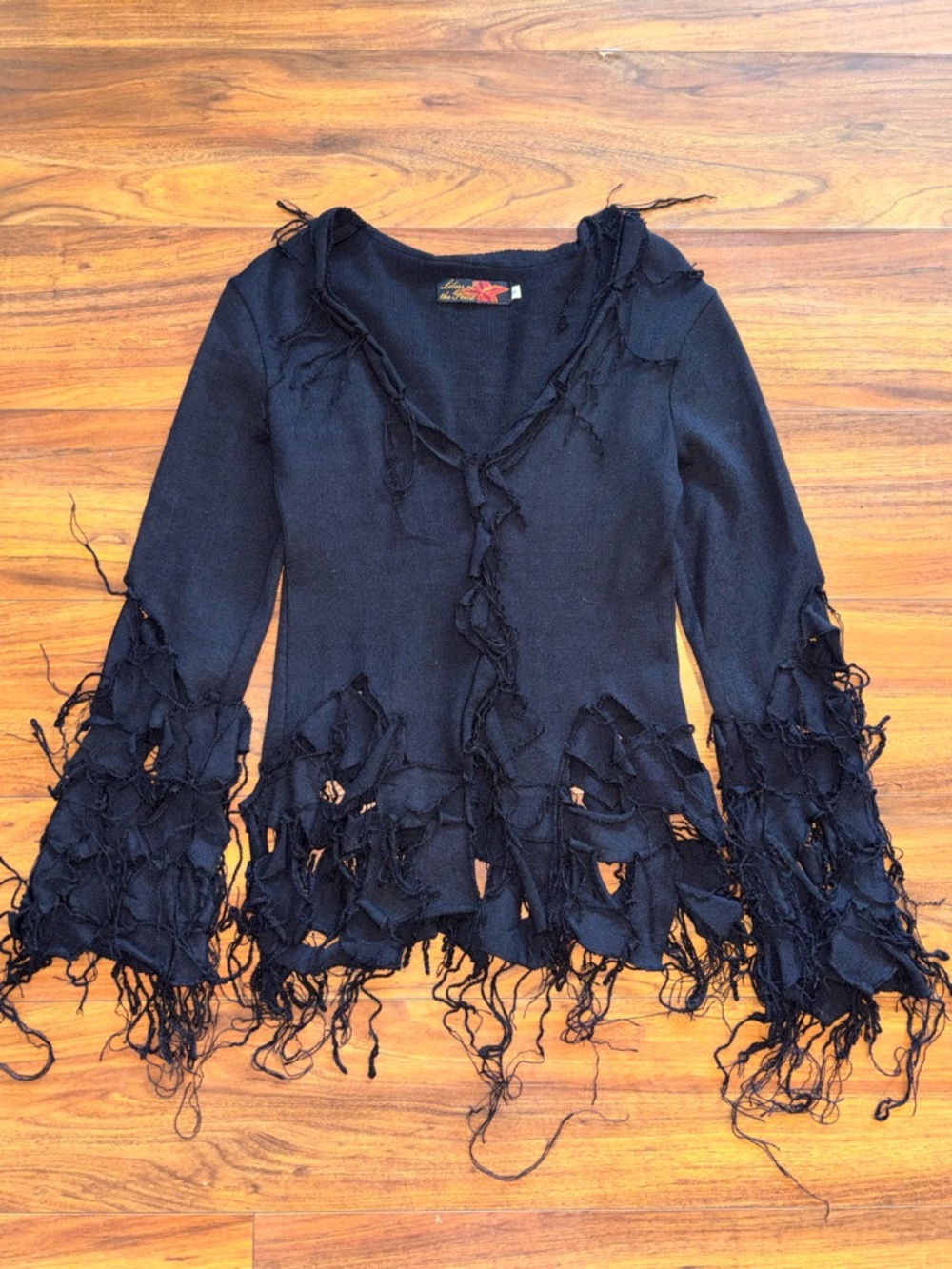 Lilies Of the Field Black Fringe V-Neck Sweater